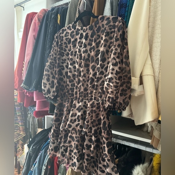 Anne Fernandes- Brown and Black Leopard Print Quarter Sleeve Ruffle Mini Dress - Picture 3 of 6